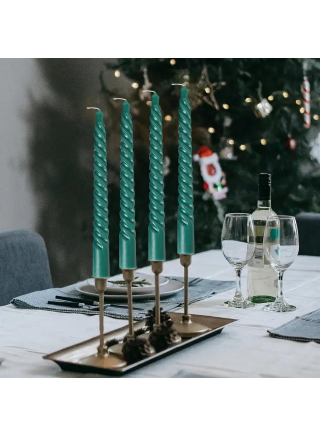10-inch conical spiral candles, 4-cone candle set, 8 hours, smokeless, long candles, tall candlestick, family dinner, party, wedding (4 candles, green, 25 cm) - Image 3